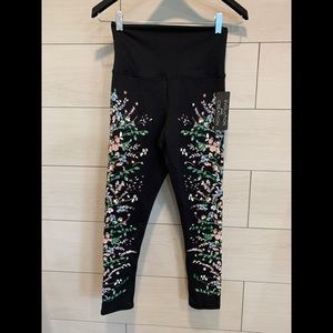 Black Floral High Waisted Capri Leggings